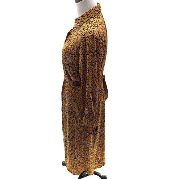 NY & Co. Yellow Cheetah Print, Lined, Long Sleeve Button Down Maxi Dress- L - Picture 3 of 10